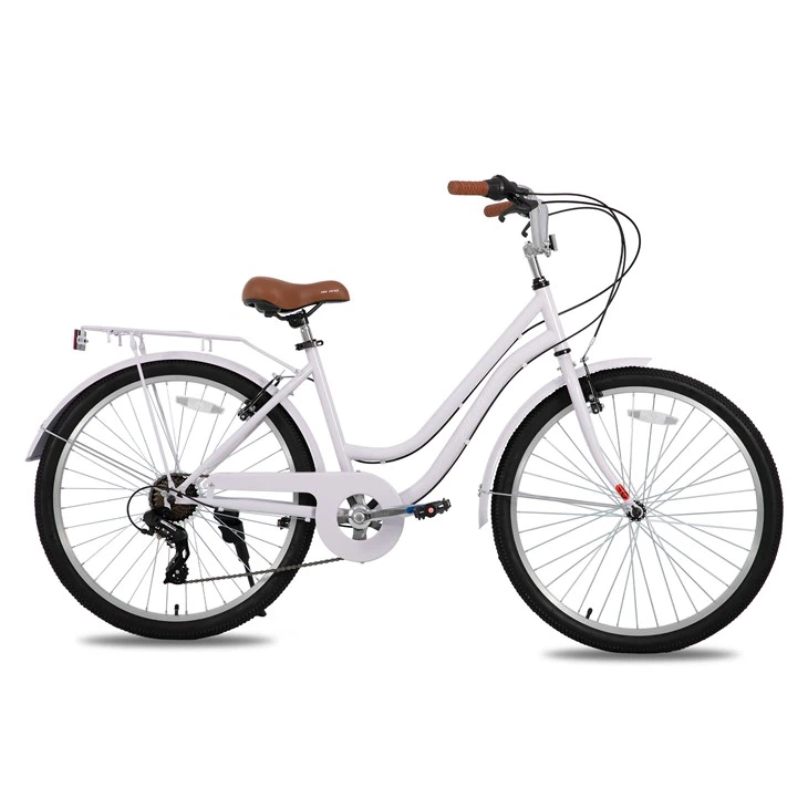 JOYKIE HILAND 26 Inch Beach Cruiser Bike For Men And Women, 7 Speed Step-Through Frame Adult Bicycle With Rear Rack, Retrospec Bike Commuter City Bicycle