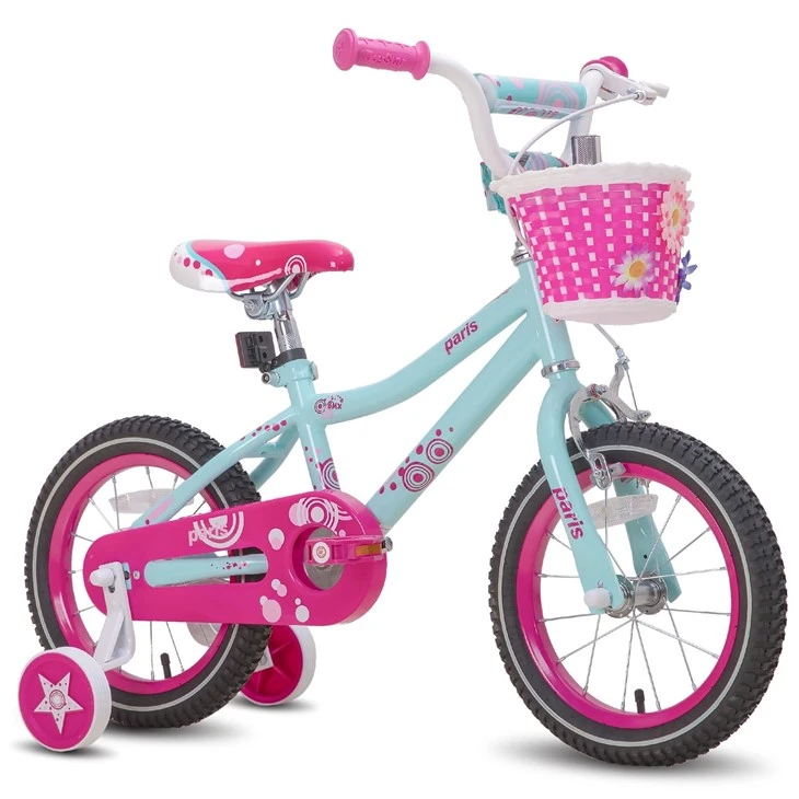 JOYKIE JOYSTAR 14 16 18 Inch Kids Bicycle With Training Wheels, Basket And Handbrake Girls Bike For 3-9 Years Old